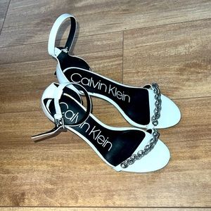 Calvin Klein STRAPPY White Chain Heels Size 5.5